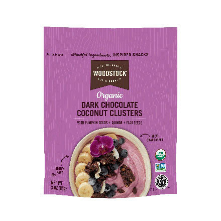 Woodstock Farms Organic Dark Chocolate Coconut Clusters with Pumpkin, Seeds, Quinoa and Flax Seeds 3oz