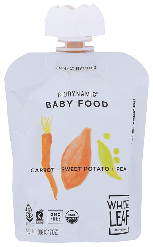 White Leaf Provisions Organic Biodynamic Baby Food - Carrot + Sweet Potato + Pea 3.17oz